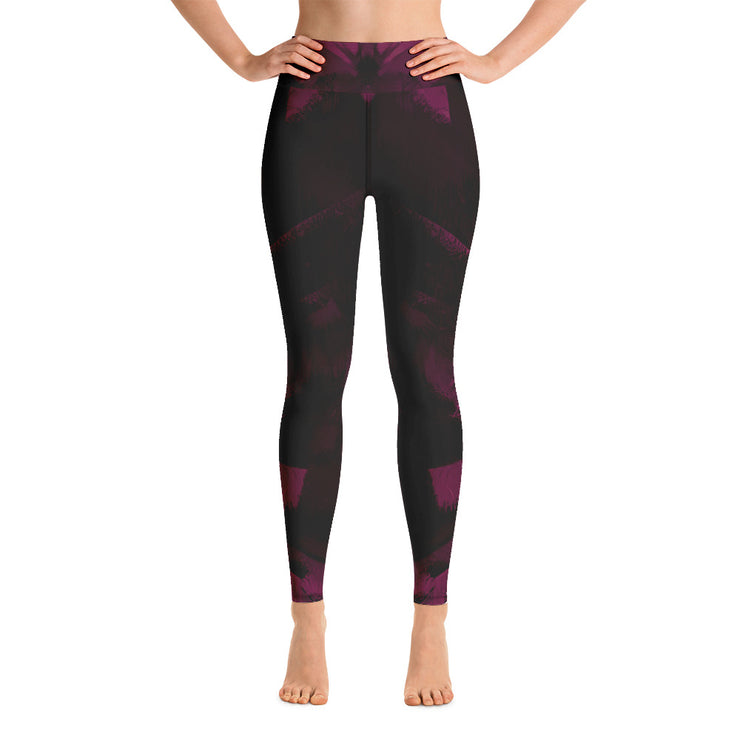 Dark Pink Black Yoga Leggings